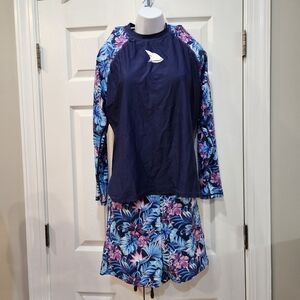 Two Piece Long Sleeve Rash Guard Sets with Built in Bra UPF50+